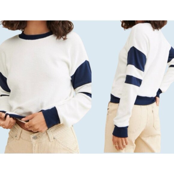 Faherty Tops - Faherty White and Navy Crewneck Sweatshirt
